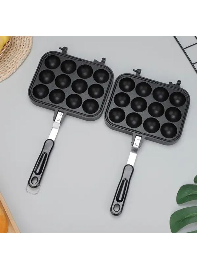 Black 12 Cavity Takoyaki Pan Non Stick Double Sided Removable Baking Griddle - Image 1